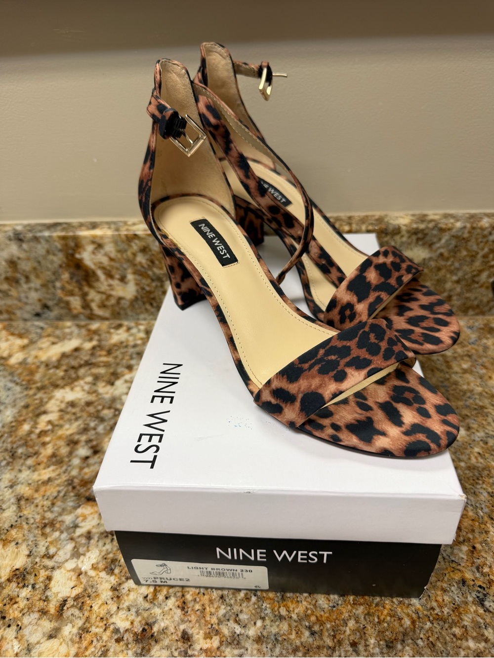 Nine West Leopard Print Block Heel Ankle-Strap Sandals - Brown/Black